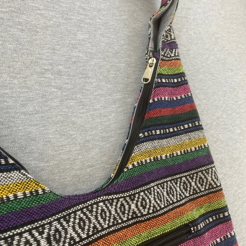 Bohemian Hobo Crossbody Tribal Stripe Shoulder Bag Zip‎ Closure Inside Pocket